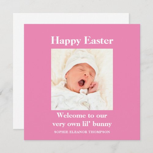 Birth Announcement Happy Easter Photo Girl Pink