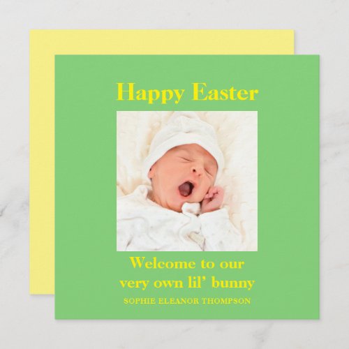 Birth Announcement Happy Easter Photo Green yellow