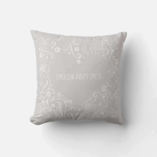 Birth Announcement Heart Baby Nursery Decor Grey Throw Pillow (Front)