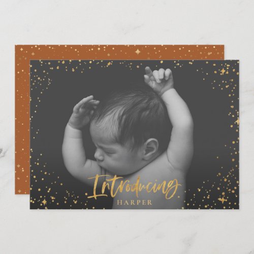 Birth announcement introducing gold script stars