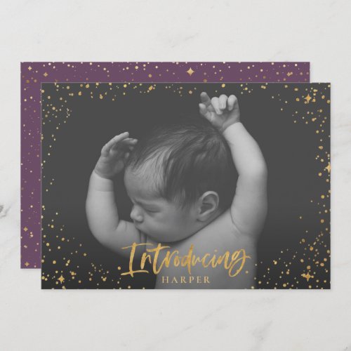 Birth announcement introducing gold script stars