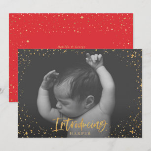 Birth announcement introducing gold script stars