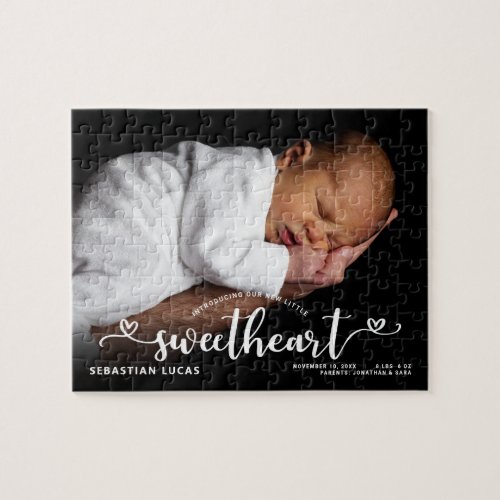 Birth Announcement Introducing Sweetheart Script Jigsaw Puzzle