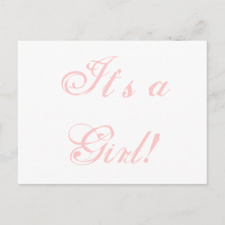 Birth Announcement "It's a, Girl!" Pink Card