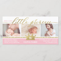 Birth Announcement, Little Princess, Faux Foil Announcement