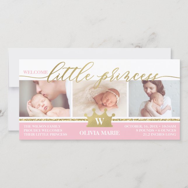 Birth Announcement, Little Princess, Faux Foil Announcement (Front)
