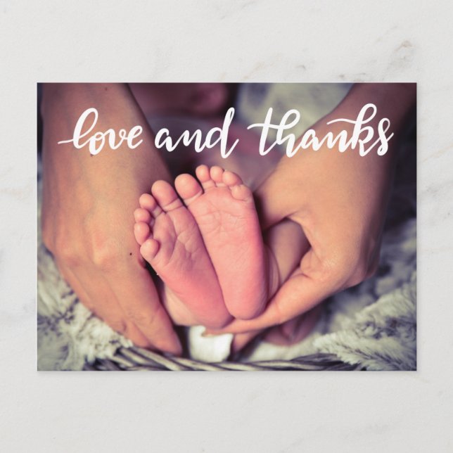 Birth Announcement Love And Thanks Script Photo Postcard (Front)