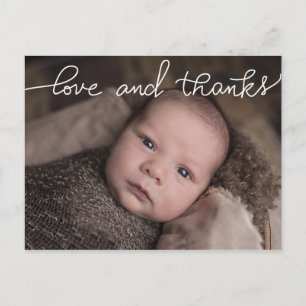 Birth Announcement Love And Thanks Script Photo Postcard