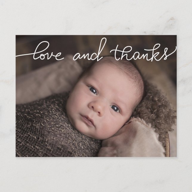Birth Announcement Love And Thanks Script Photo Postcard (Front)