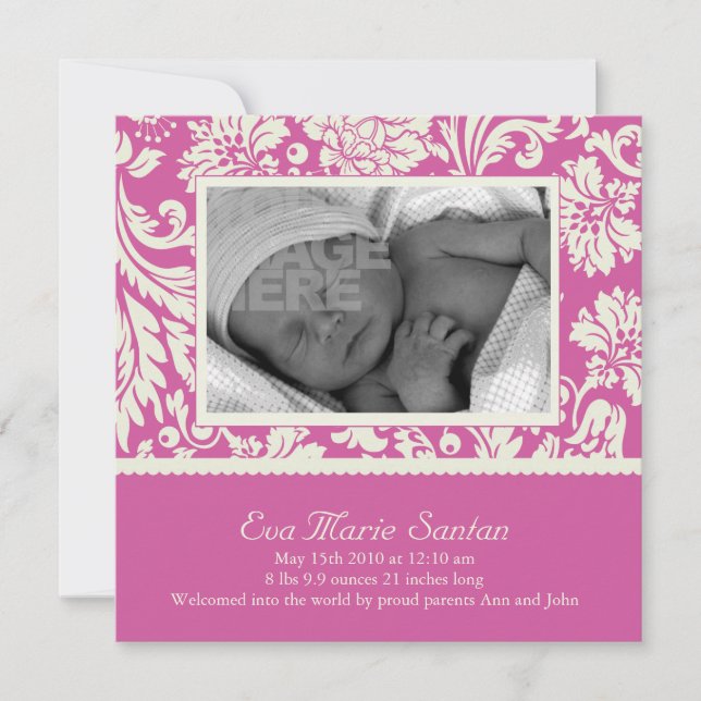 Birth Announcement - magenta floral (Front)