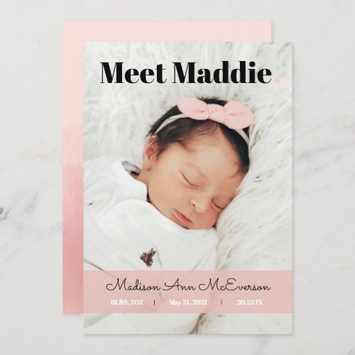 Birth Announcement Meet Baby Pink Blush Simple