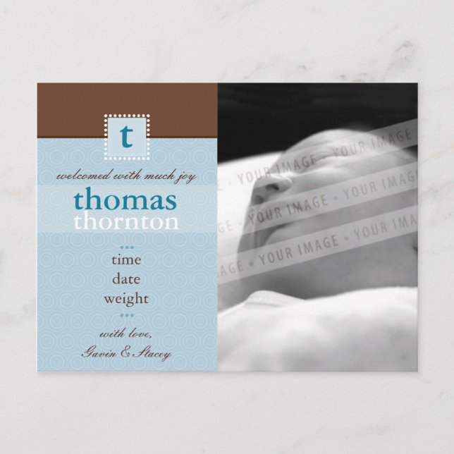 BIRTH ANNOUNCEMENT :: monogram1 - boy Postcard (Front)