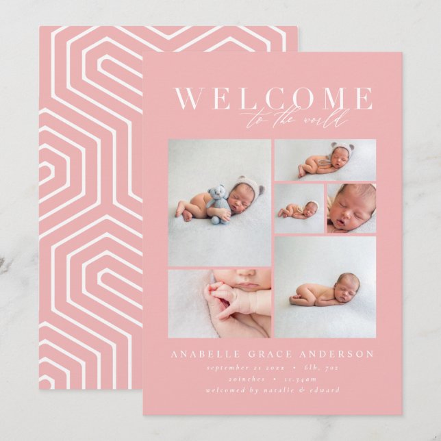 Birth announcement multi photo gold geometric (Front/Back)