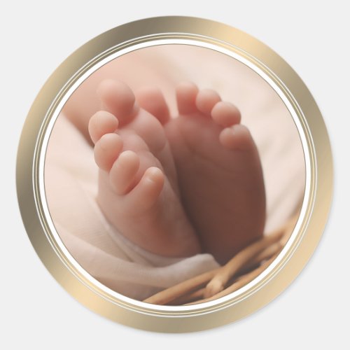 Birth Announcement New Baby tiny feet Gold Seal