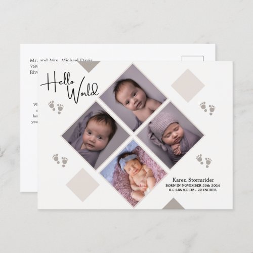  birth announcement newborn simple with photo postcard