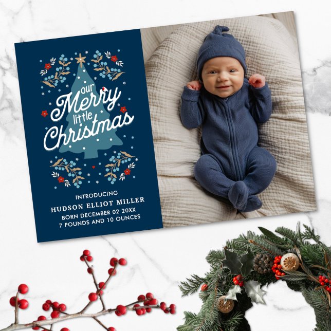 Birth Announcement Our Merry Little Christmas Card (Christmas birth announcement card)