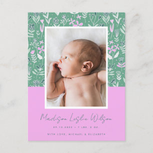 BIRTH ANNOUNCEMENT Pastel Floral Postcard