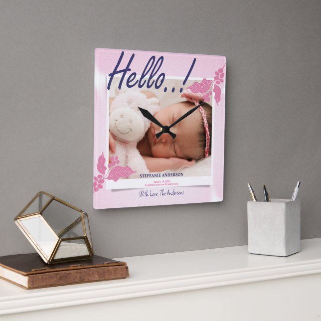 Birth Announcement Personalize Square Wall Clock (Office)