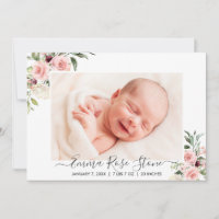 Birth Announcement Photo Card Pink Roses