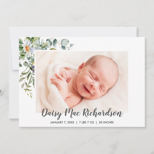 Birth Announcement Photo Card White Daisies