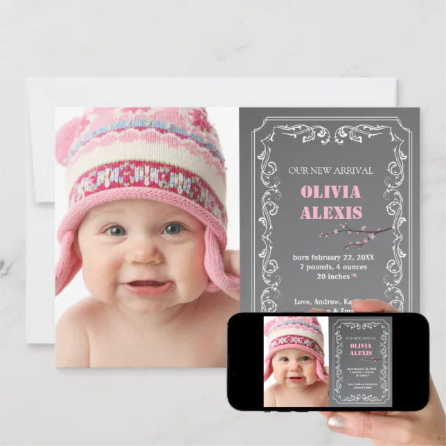 Birth Announcement Photo Chalkboard Zazzle