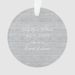 Birth Announcement PHOTO Grey Linen Keepsake Ornament