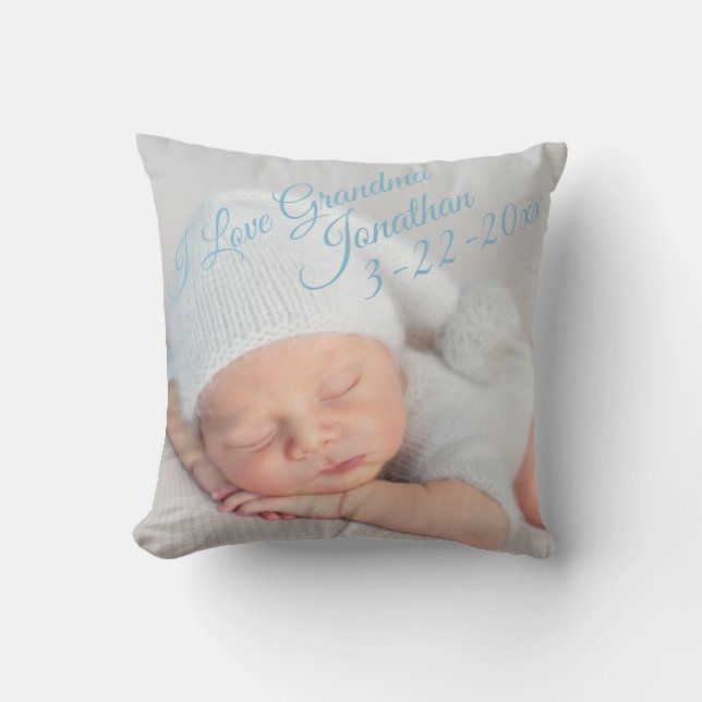 Birth Announcement Photo I Love Grandma Personaliz Throw Pillow (Front)