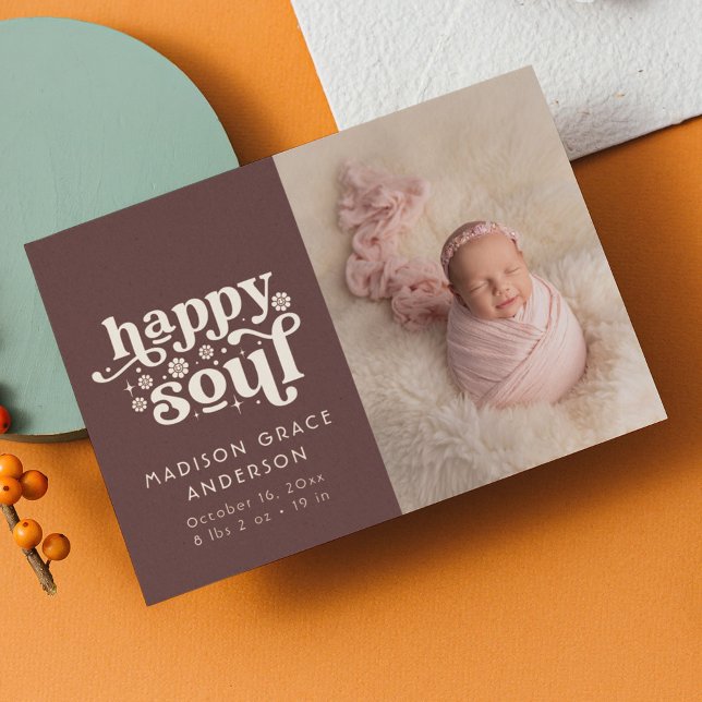 Birth Announcement Photo Postcard | Happy Soul (Creator Uploaded)