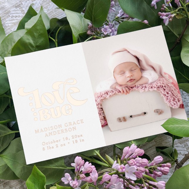 Birth Announcement Photo Postcard Love Bug Foil (Creator Uploaded)