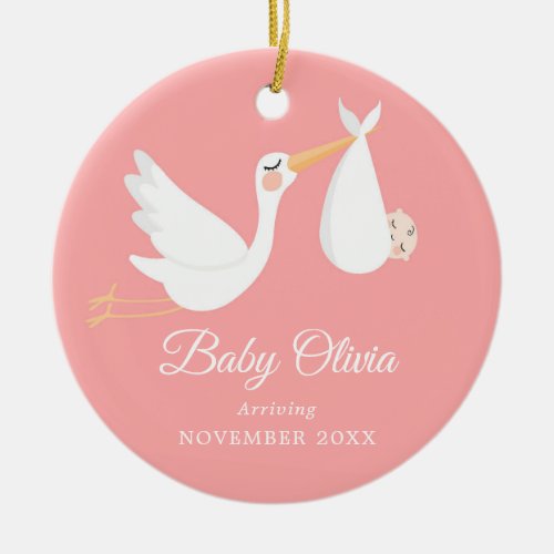 Birth Announcement  Pregnancy Announcement Girl Ceramic Ornament