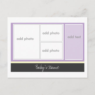 Birth Announcement: Purple Announcement Postcard