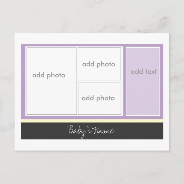 Birth Announcement: Purple Announcement Postcard (Front)