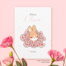 Birth announcement rabbit flower