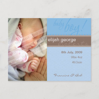 BIRTH ANNOUNCEMENT :: sheer joy - boy Postcard