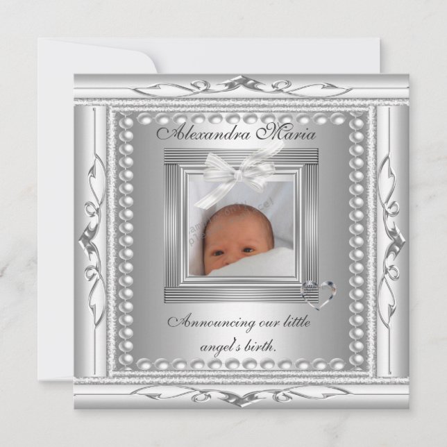 Birth Announcement Silver Photo Frame Bow (Front)