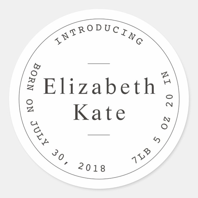 Birth Announcement Simple Stamp Design Sticker (Front)