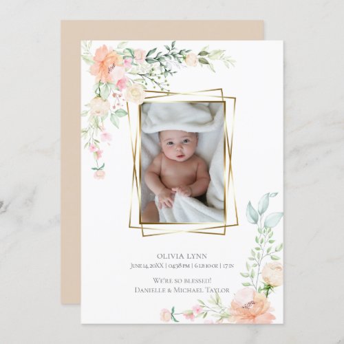 Birth Announcement  Spring Watercolor Flowers