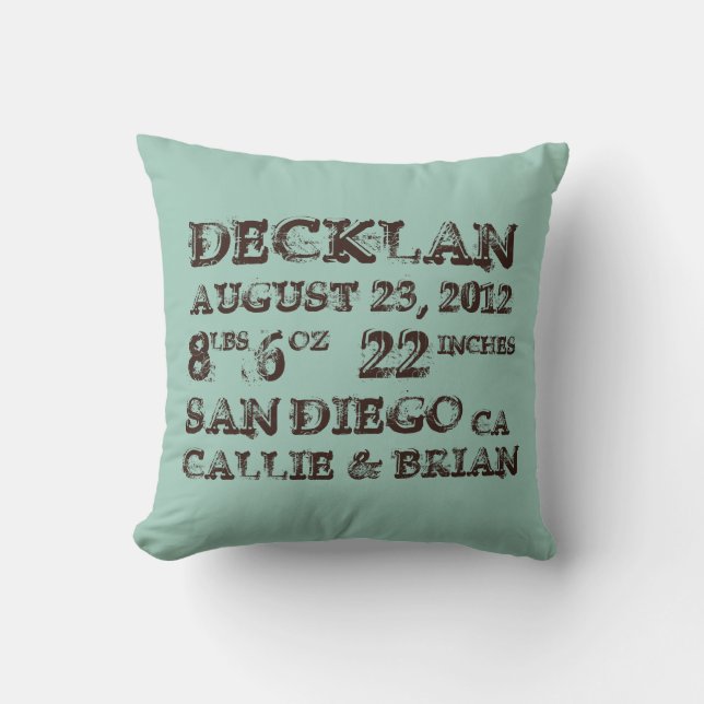 Birth Announcement Stats Aqua Pillow (Front)