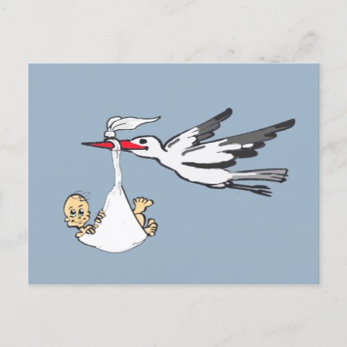 Birth Announcement Stork  Baby Boy Postcard