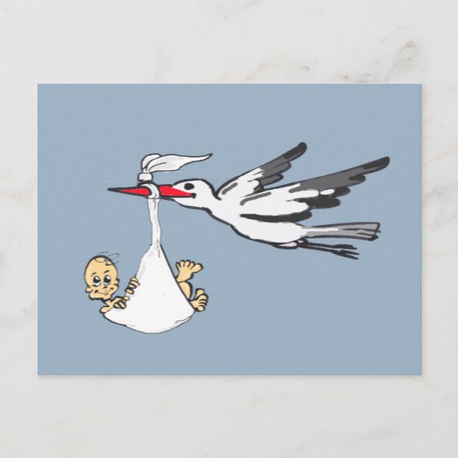 Birth Announcement Stork & Baby Boy Postcard (Front)