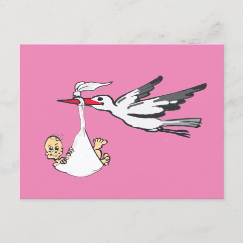 Birth Announcement Stork  Baby Girl Postcard