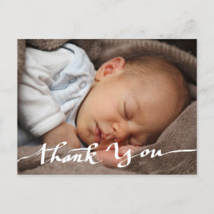Birth Announcement Thank You Modern Script Photo Postcard