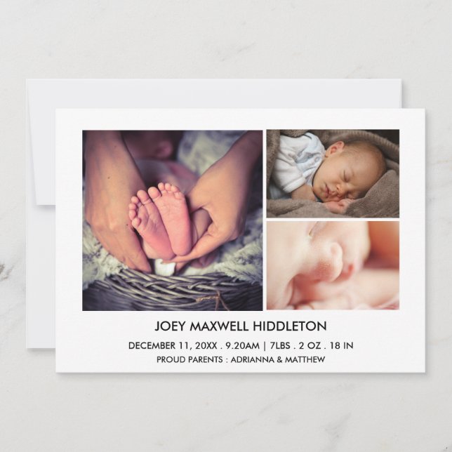 Birth Announcement Three Photos Newborn (Front)
