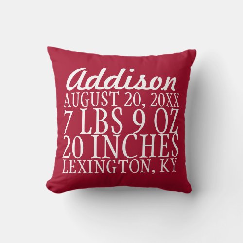 Birth Announcement Typography Pillow _ Personalize