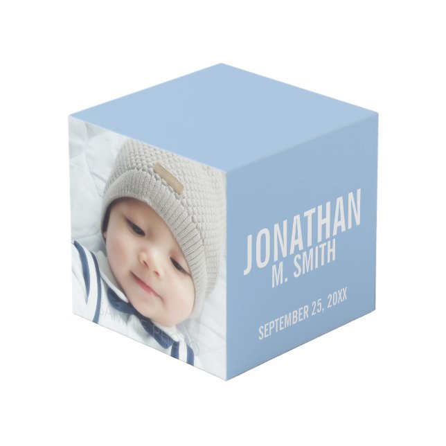 Birth Announcement with Custom Newborn Baby Photo Cube (Front Angled)