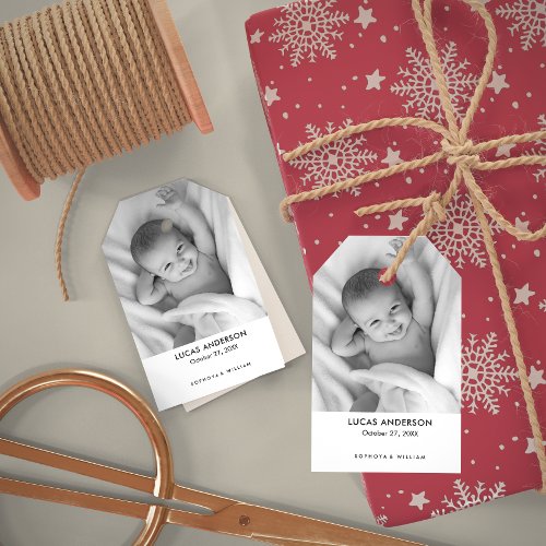 Birth Announcement with Custom Newborn Baby Photo  Gift Tags
