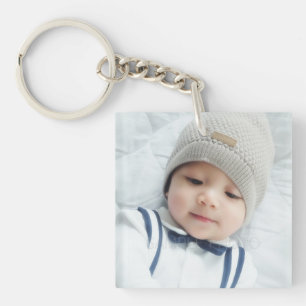 Birth Announcement with Custom Newborn Baby Photo Keychain