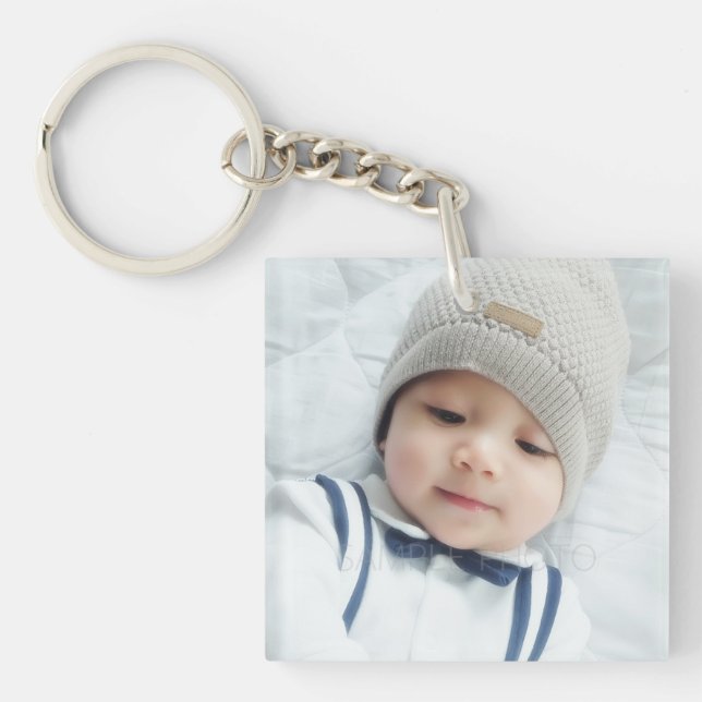 Birth Announcement with Custom Newborn Baby Photo Keychain (Front)
