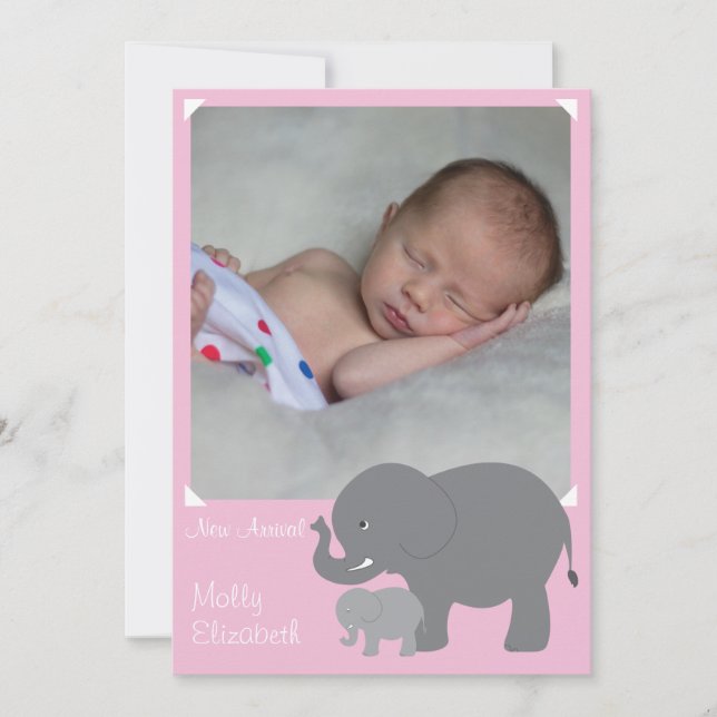 Birth Announcement with Elephants (Front)