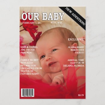 Birth Announcement! Your Baby On "magazine" Cover Announcement by PersonalizationsPlus at Zazzle